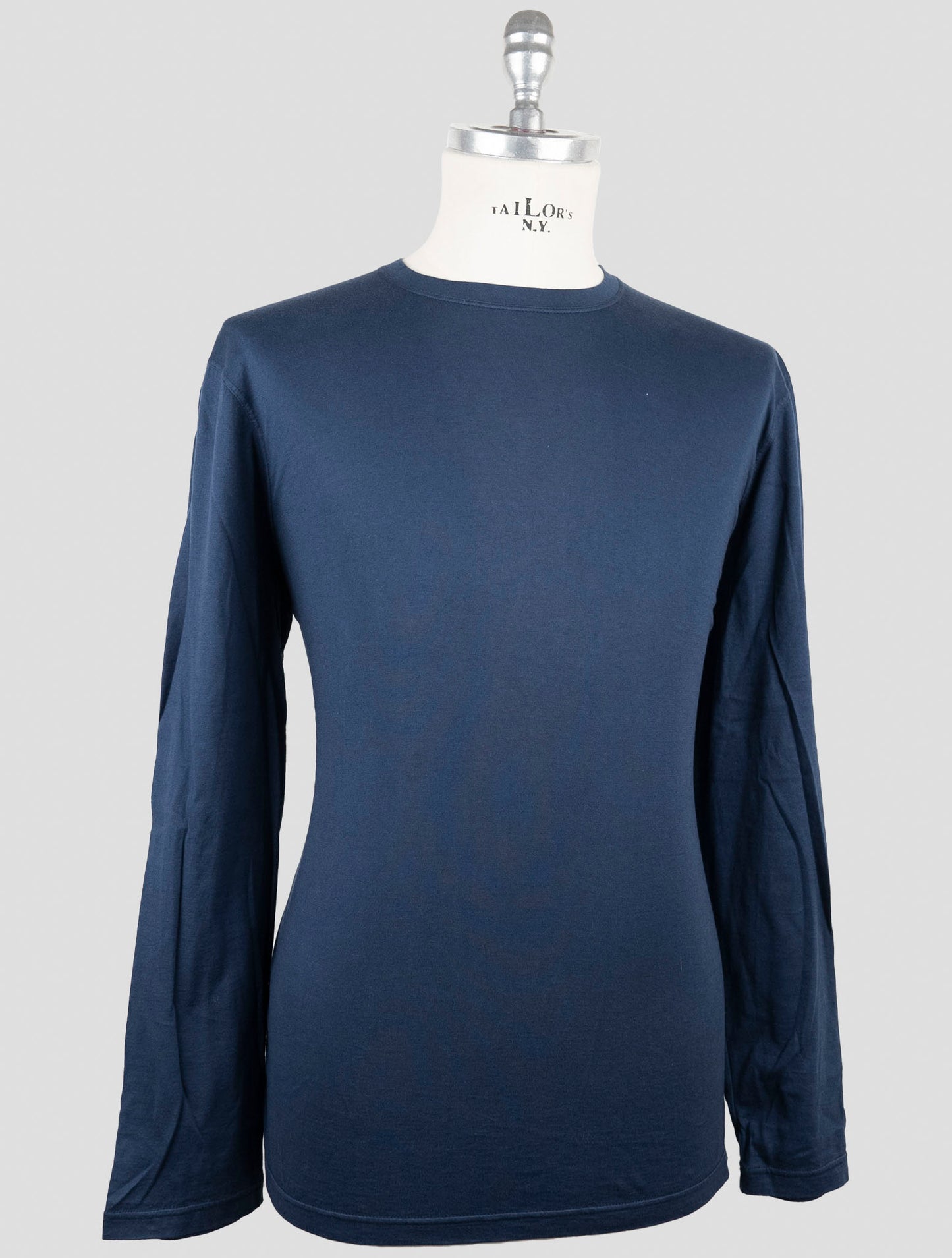 Kiton Blue Cotton Cashmere Sweater Crewneck