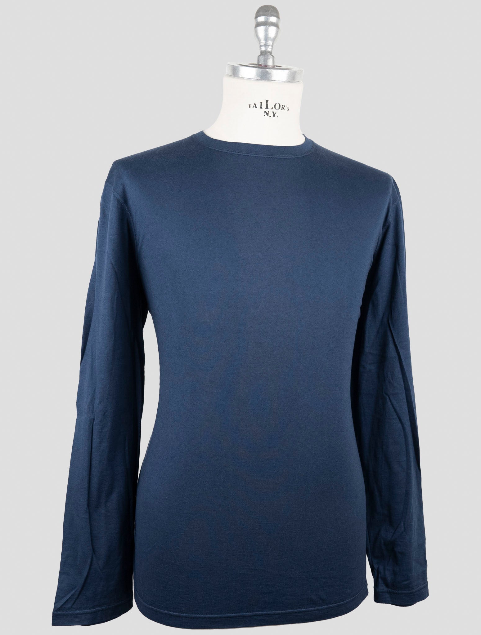 Kiton Blue Cotton Cashmere Sweater Crewneck