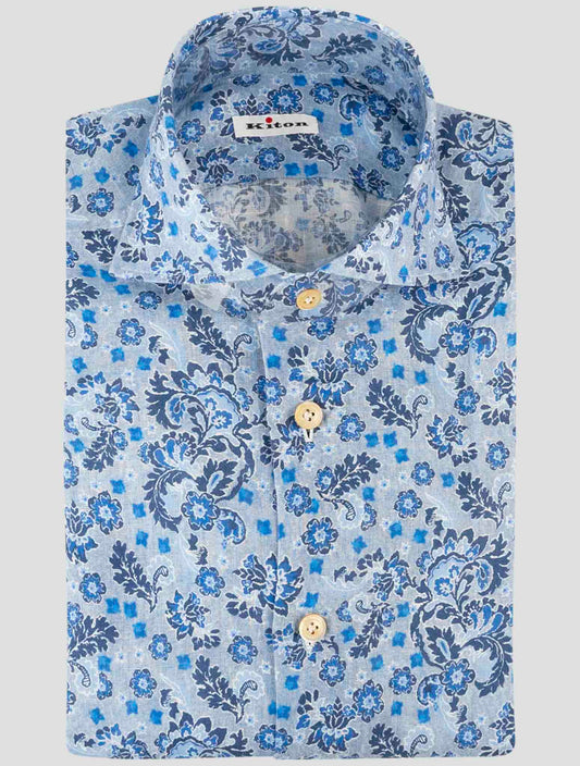 Kiton Blue Linen Shirt