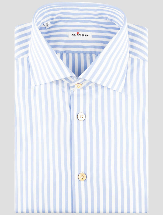 Kiton  Light Blue White Cotton Shirt