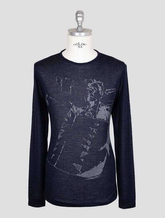 Kiton Knt Dark Blue Cashmere Silk Cotton Sweater Crewneck