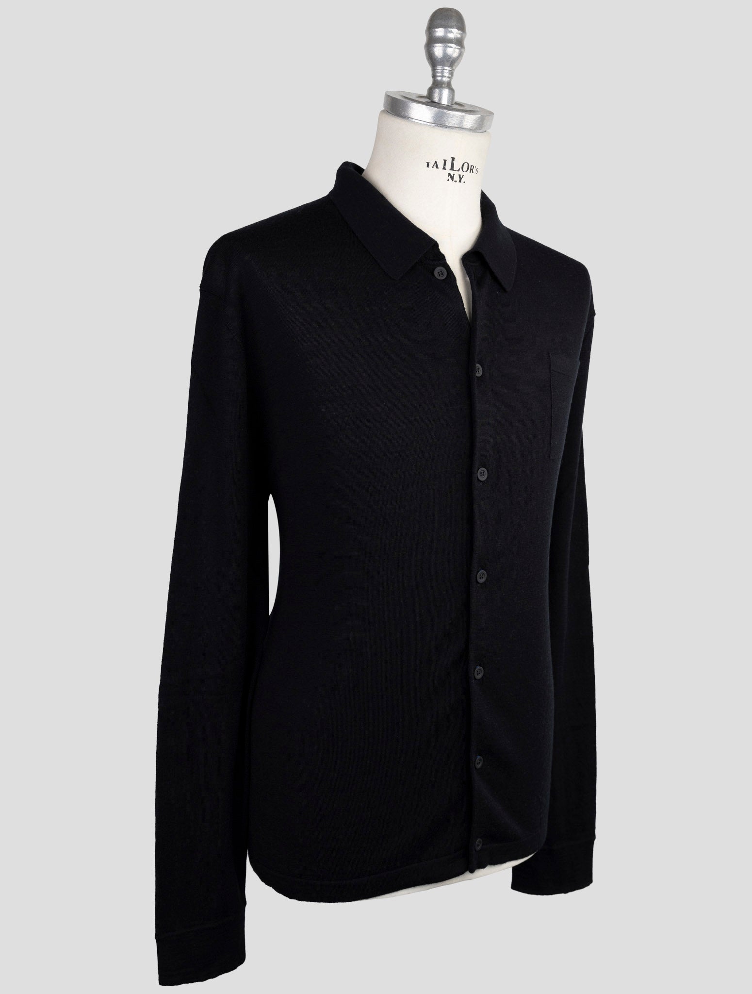 Kiton Knt Black Virgin Wool Silk Shirt