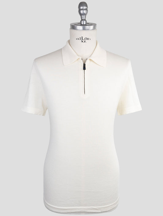 Kiton Knt White Virgin Wool Silk Sweater Half Zip