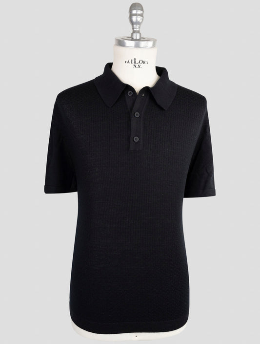 Kiton Knt Blue Virgin Wool Silk Polo