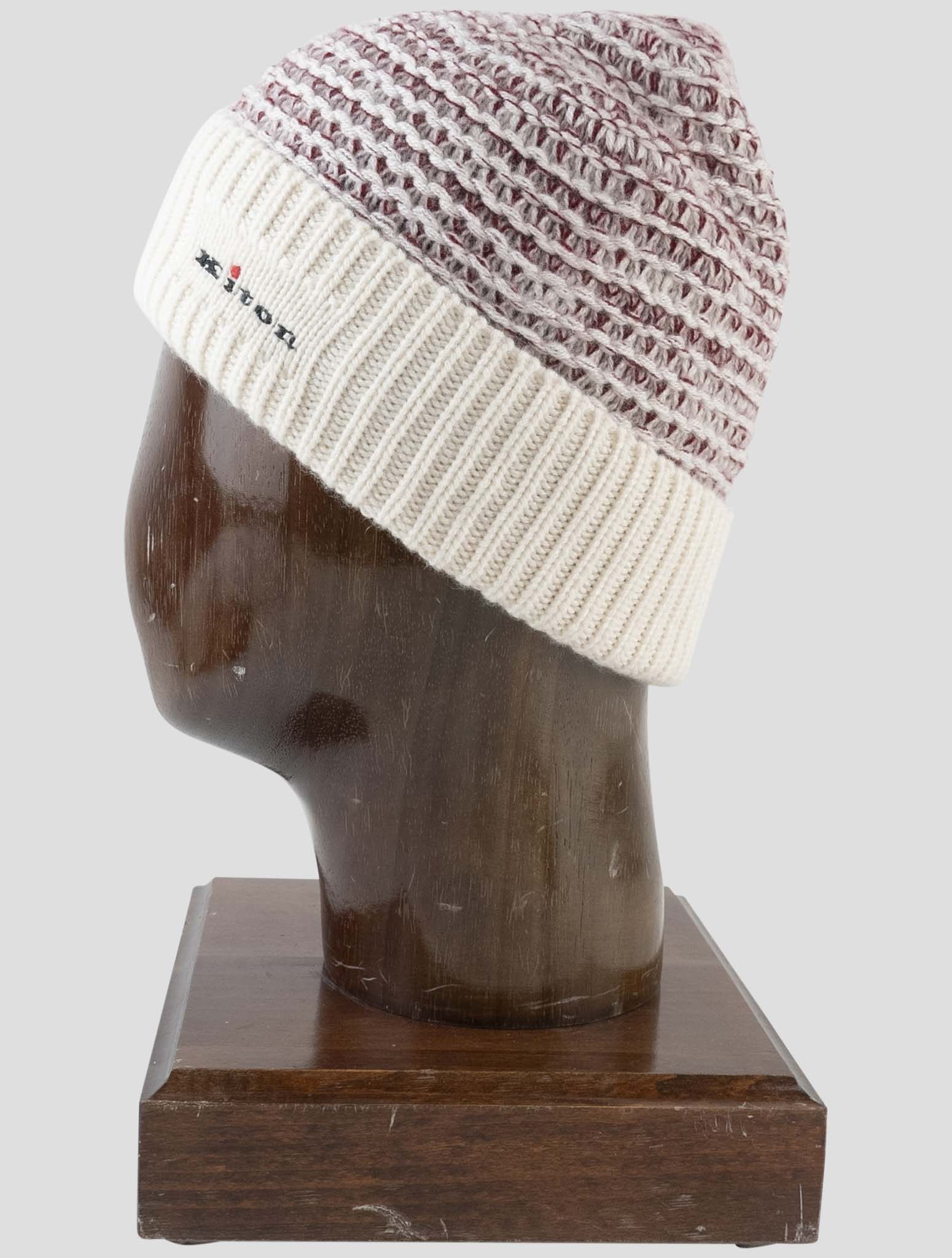Kiton Red White Cashmere Beanie Hat