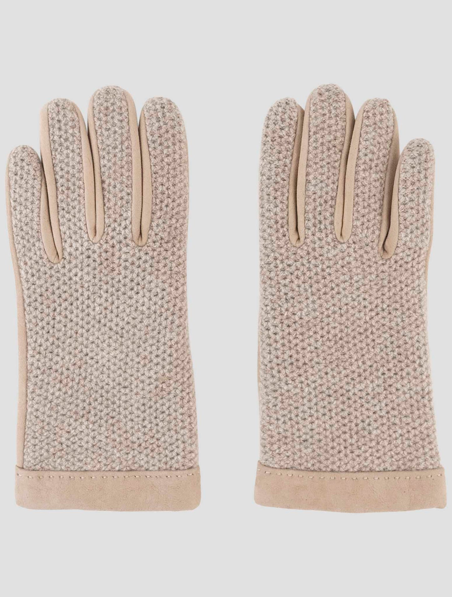 Kiton Beige Leather Suede Cashmere Gloves