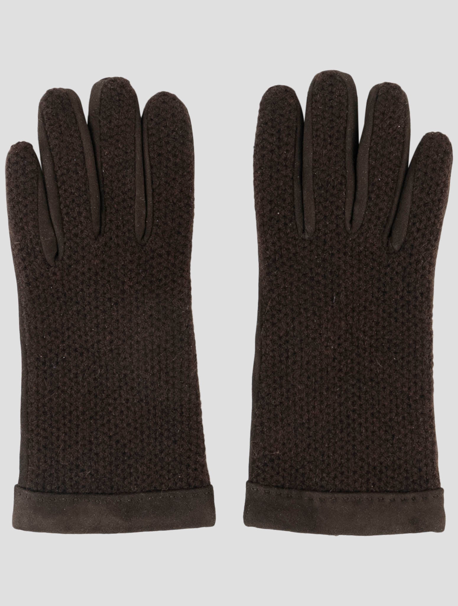 Kiton Brown Leather Suede Cashmere Gloves
