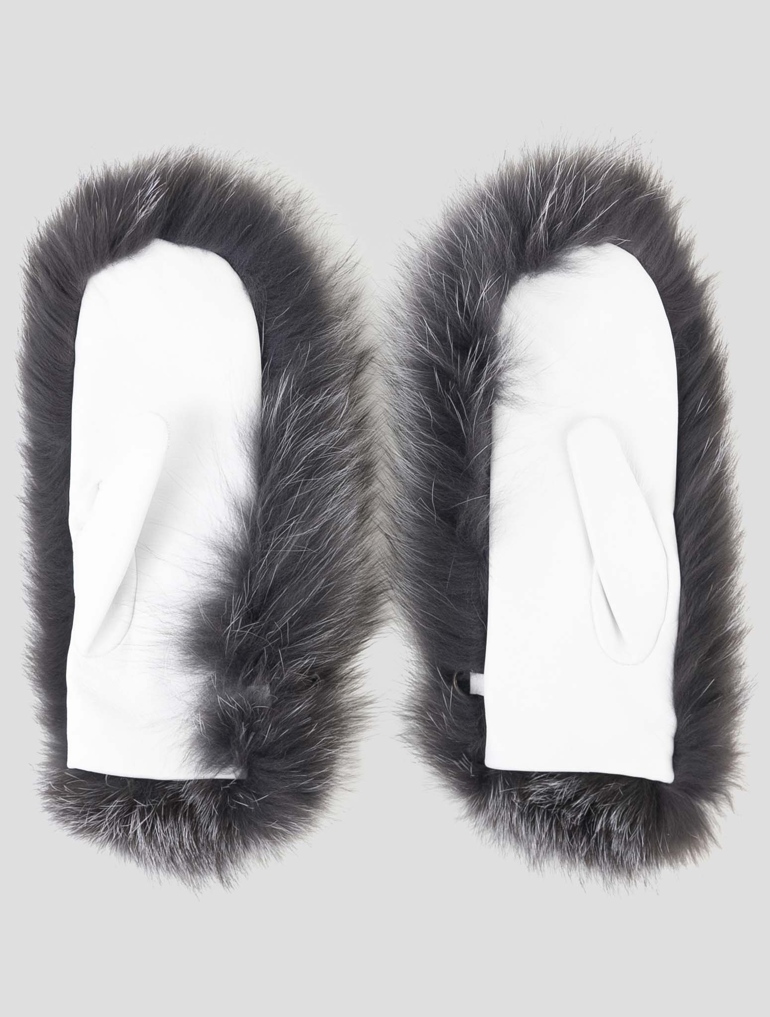 Kiton Gray White Leather Fox Gloves