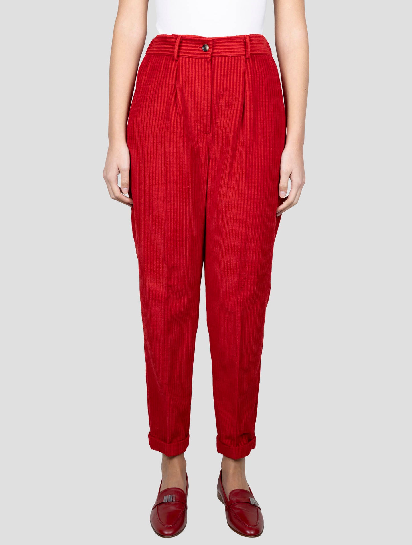 Kiton Red Cotton Velvet Pants