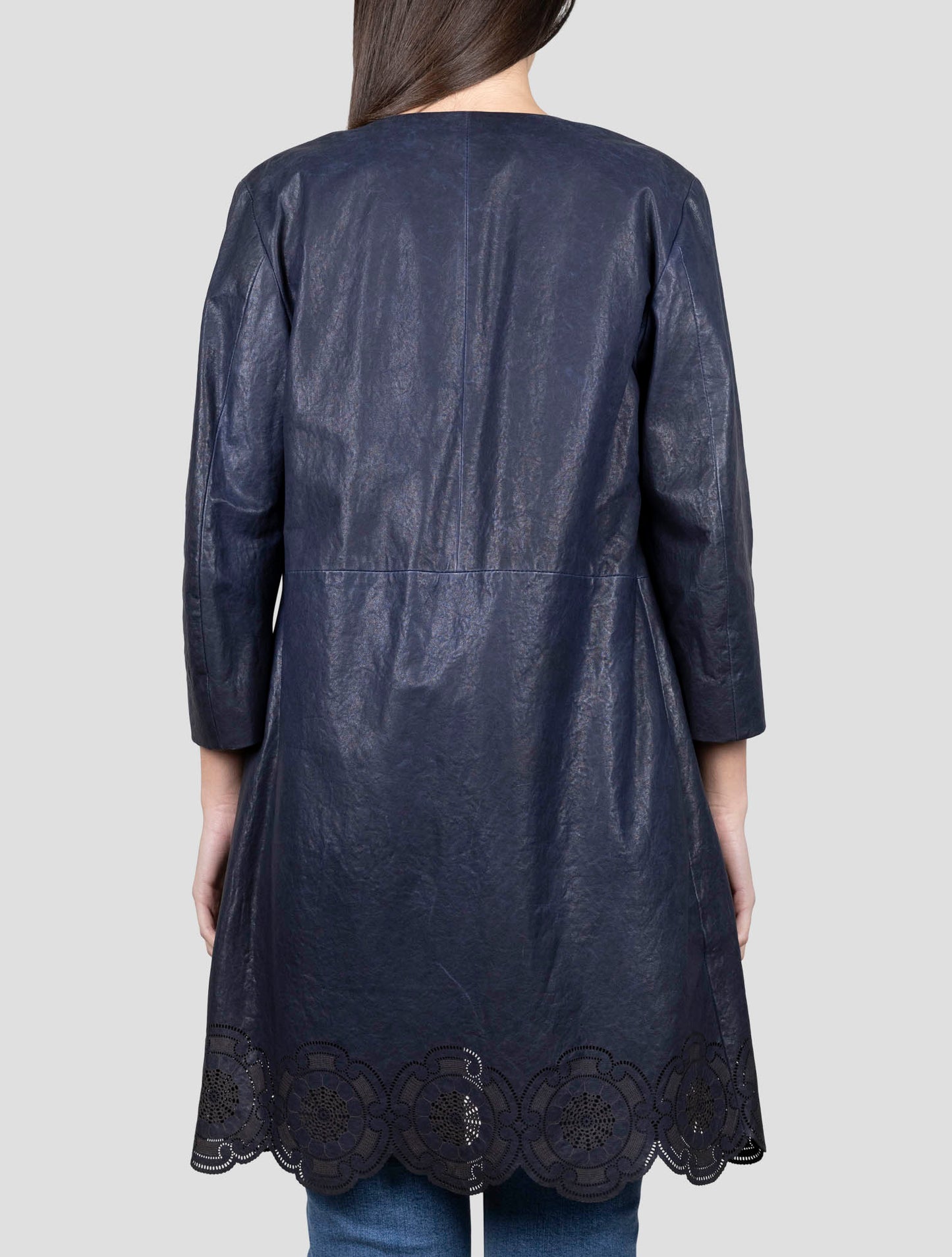 Kiton Blue Leather Overcoat