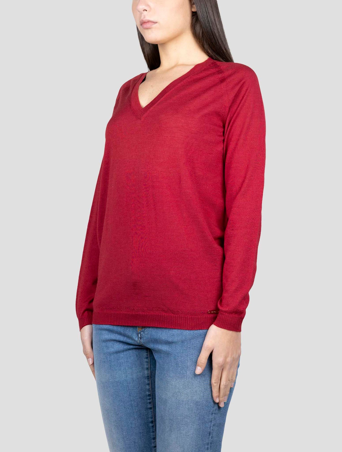 Kiton Burgundy Cashmere Silk Sweater V-Neck