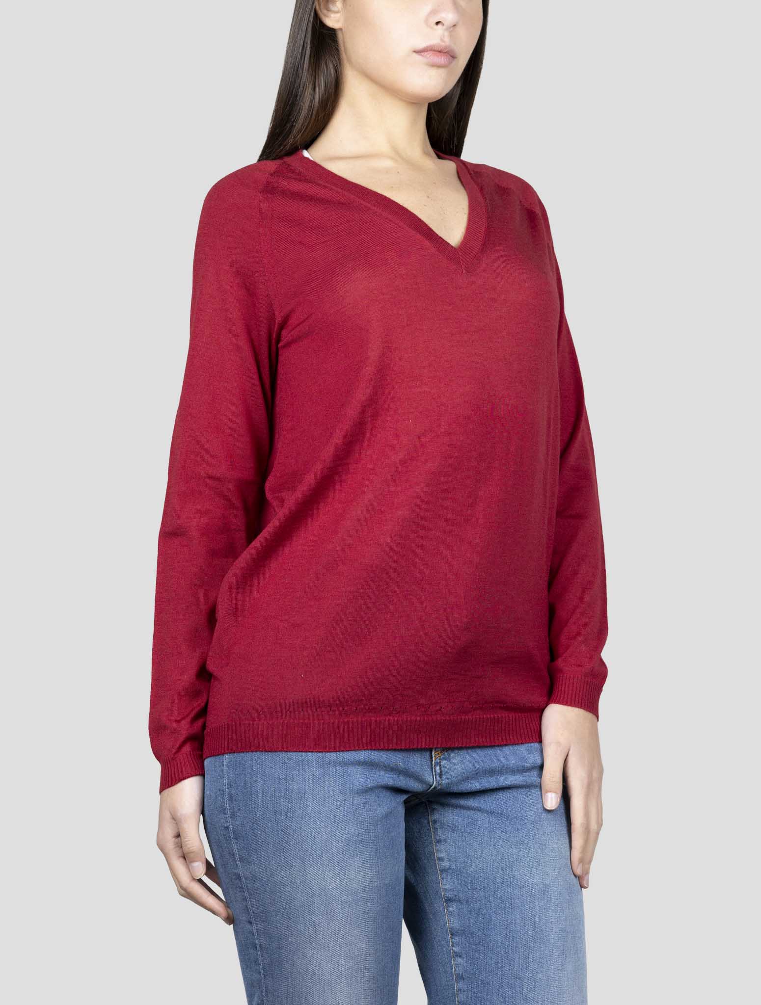 Kiton Burgundy Cashmere Silk Sweater V-Neck