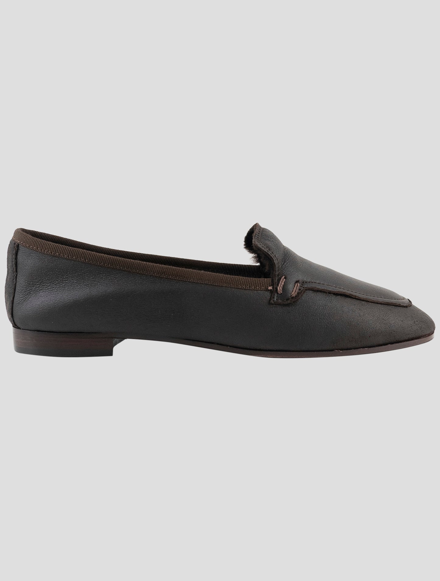 Kiton Dark Brown Leather Shearling Suede Loafers