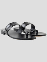 Kiton Black Leather Crocodile Sandals