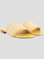 Kiton Yellow Brown Canvas Leather Sandals