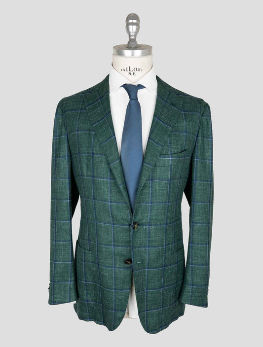 Kiton Green Blue Silk Cashmere Linen Blazer