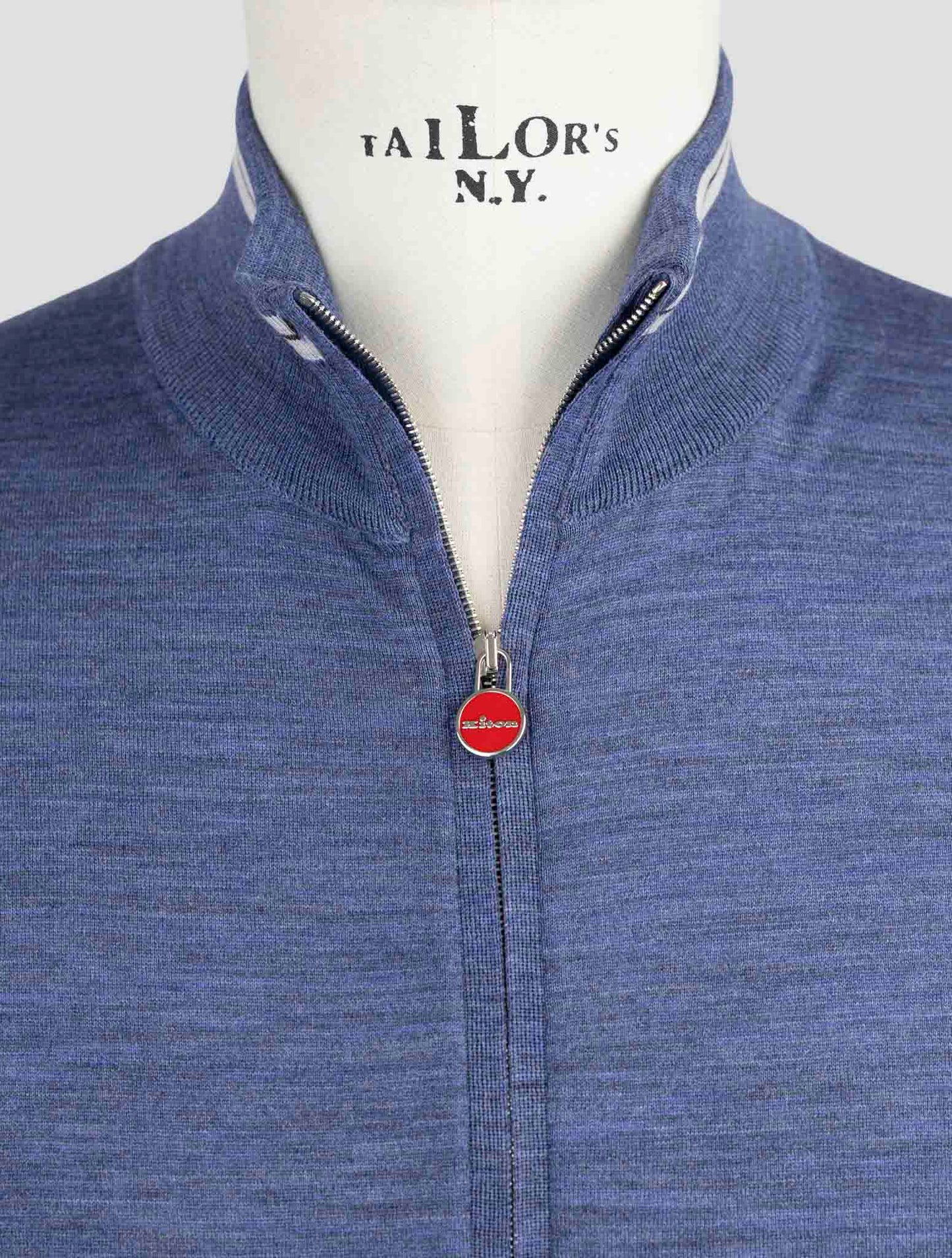 Kiton Blue Wool Sweater Full Zip