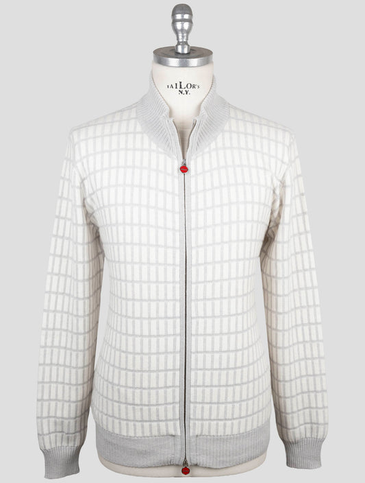 Kiton Gray White Cashmere Sweater Full Zip