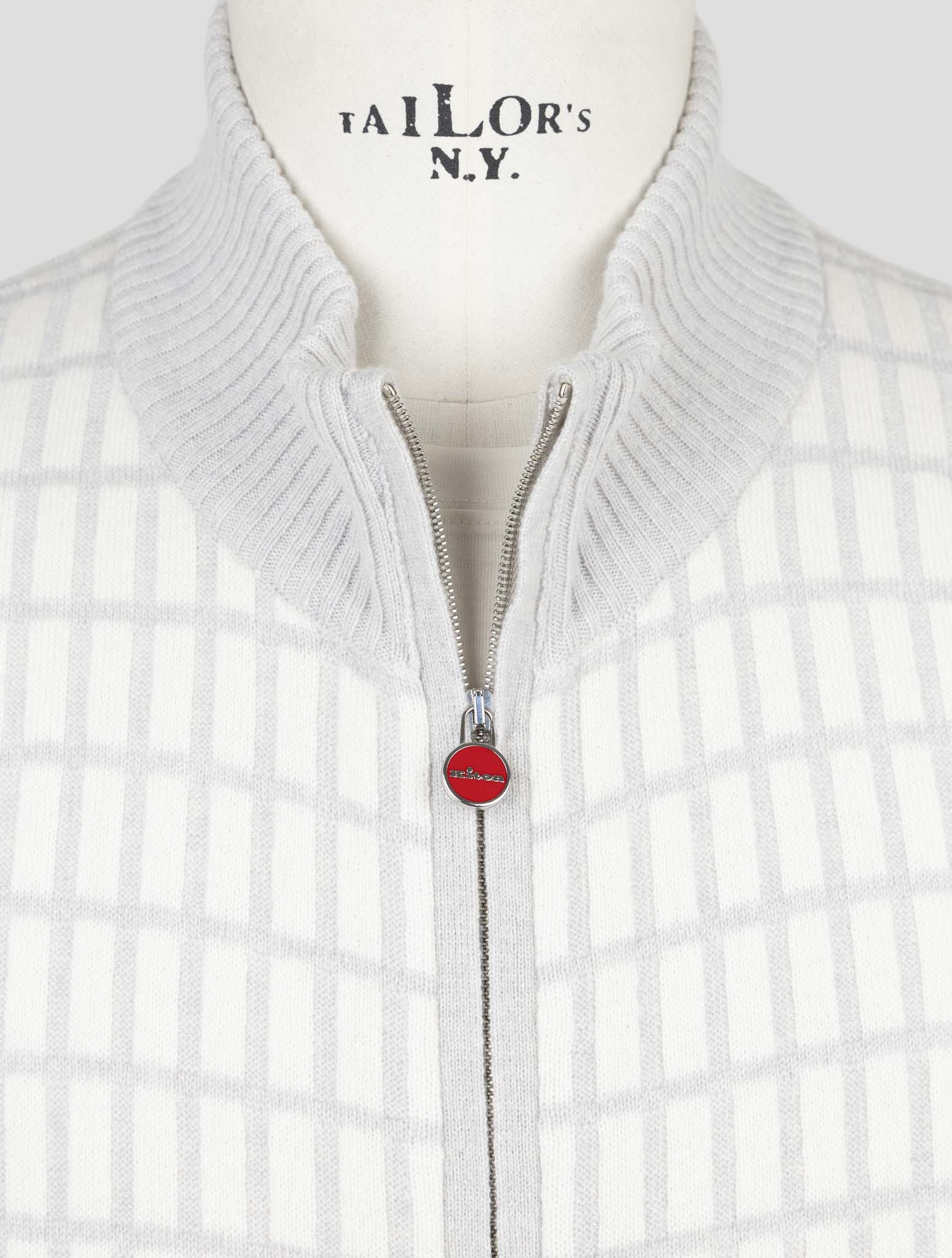 Kiton Gray White Cashmere Sweater Full Zip