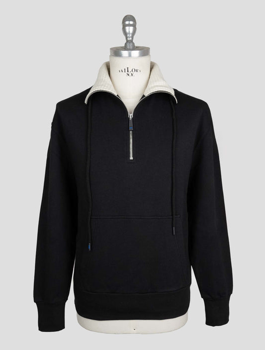 Kiton Knt Black Cotton Sweater Half Zip