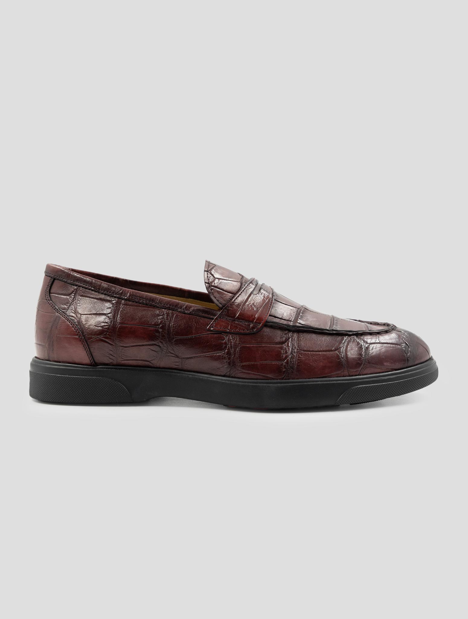 Kiton Burgundy Leather Crocodile Loafers