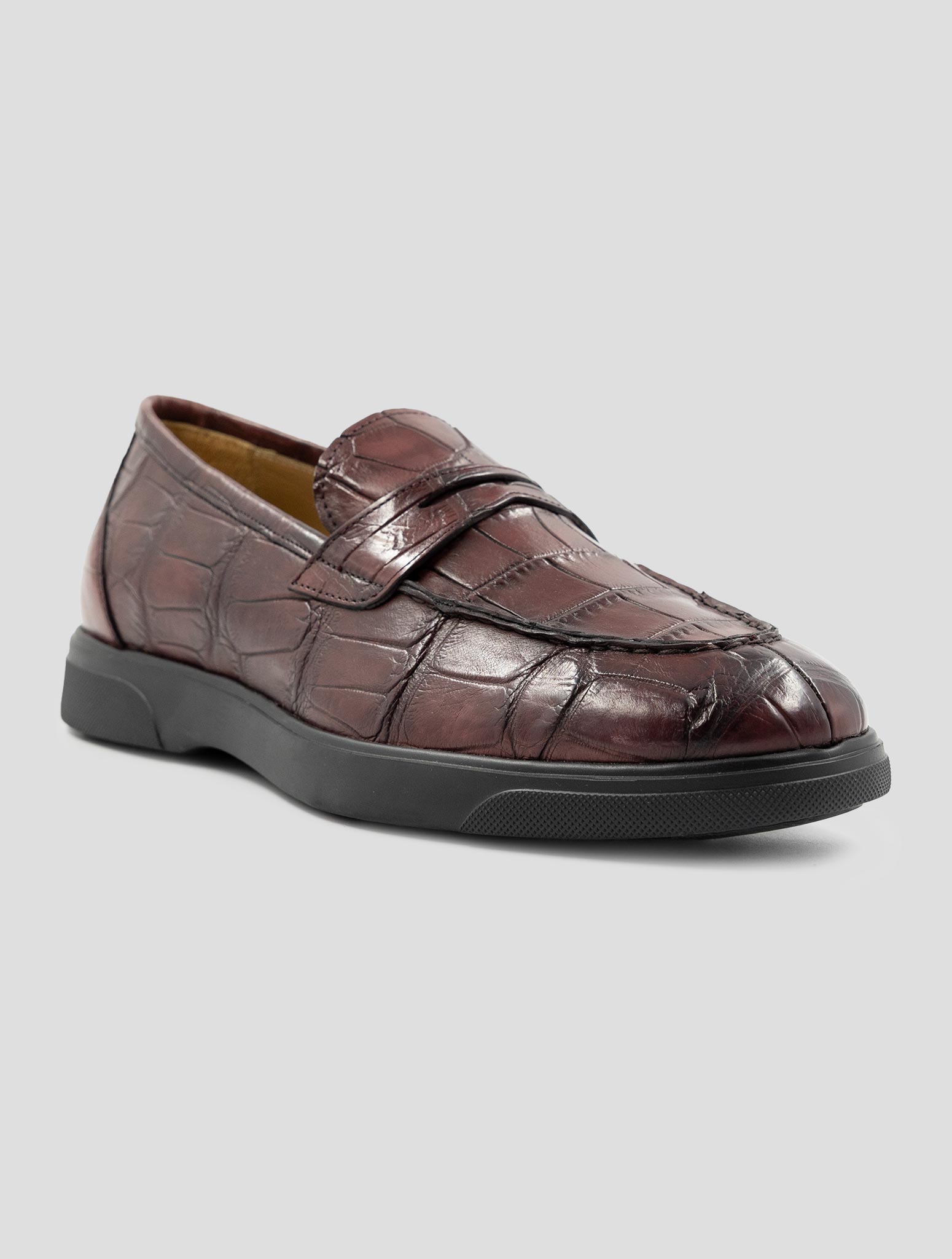 Kiton Burgundy Leather Crocodile Loafers