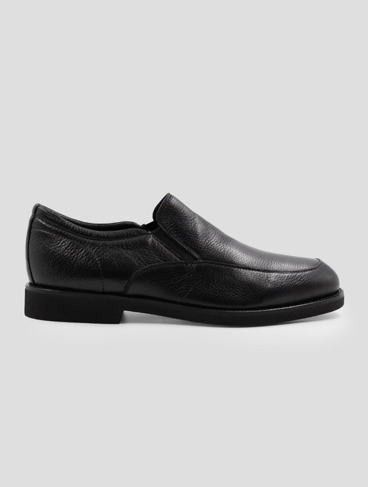 Kiton Black Leather  With Fur Loafers