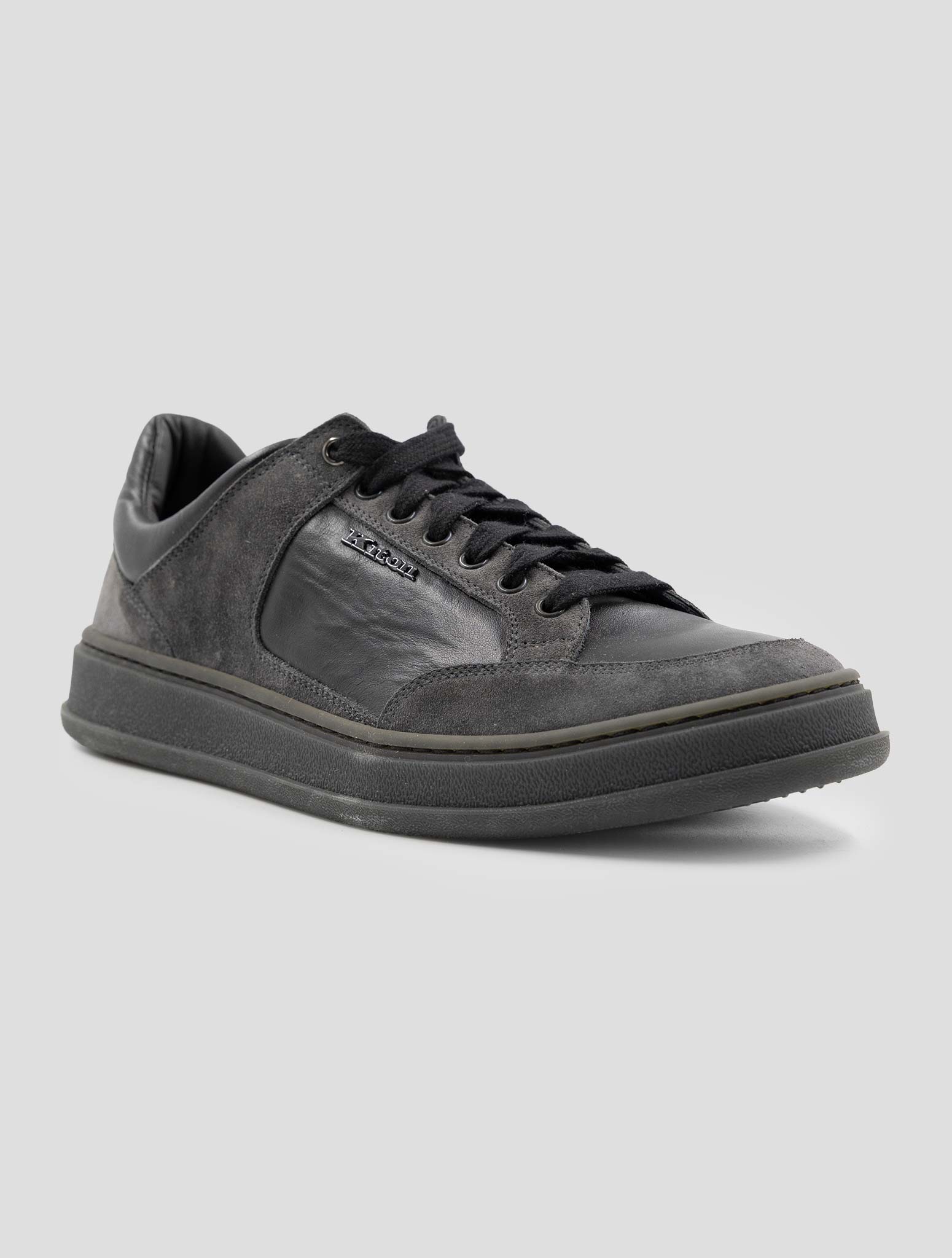 Kiton Black Gray Leather Suede Leather Sneakers