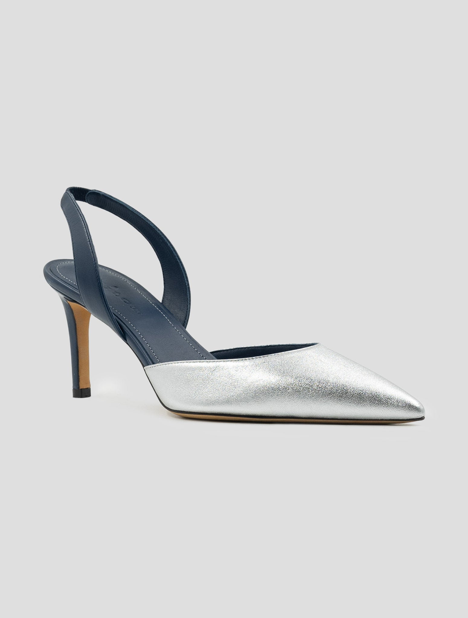 Kiton Silver Blue Leather Slingbacks