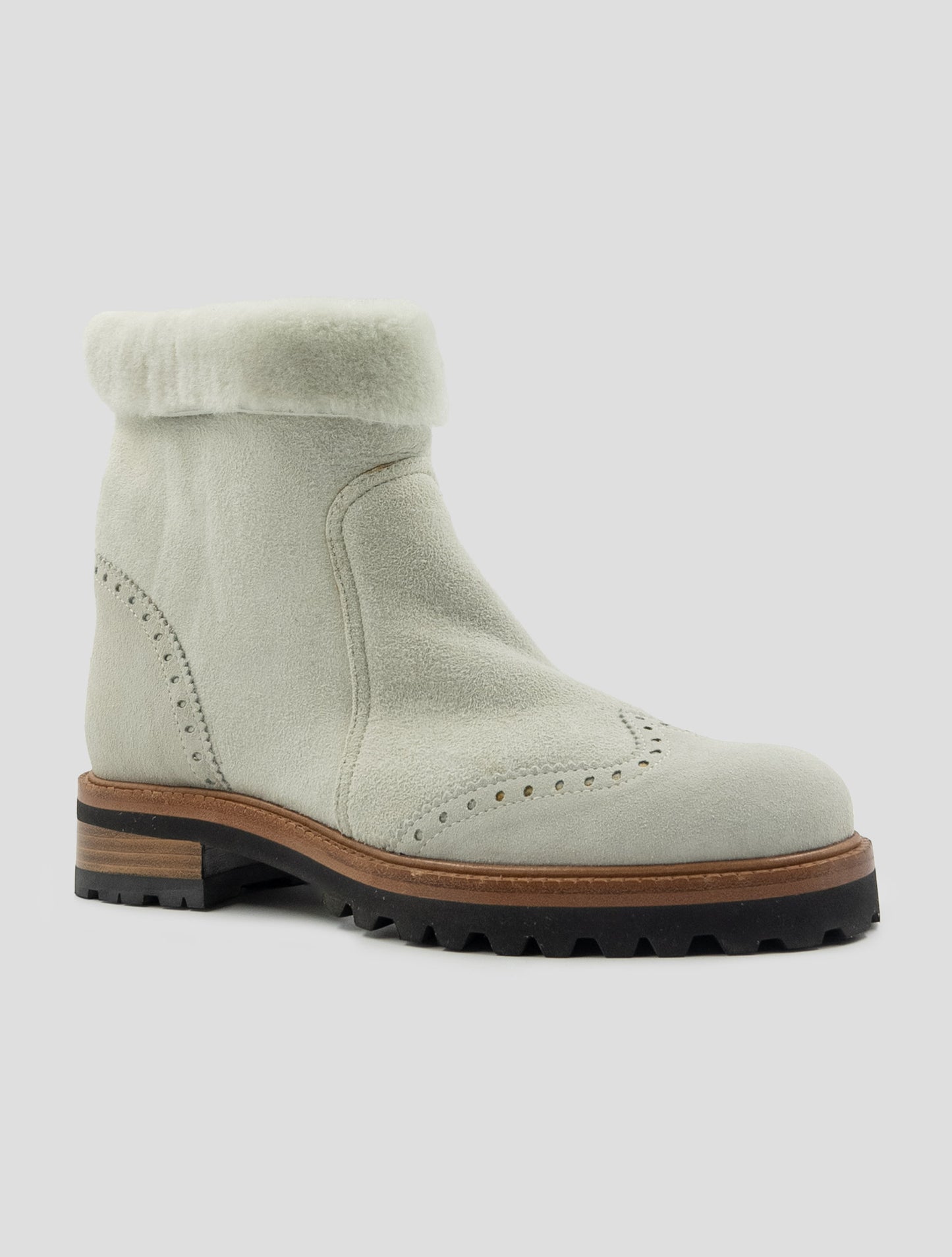 Kiton Gray Leather Shearling Boots