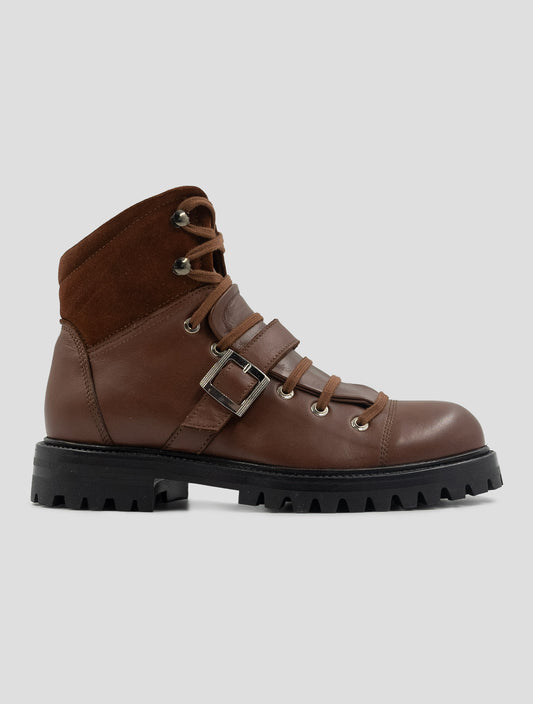Kiton Brown Leather Leather Suede With Fur Boots