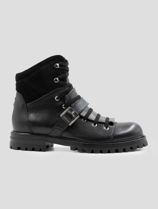 Kiton Black Leather Leather Suede With Fur Boots
