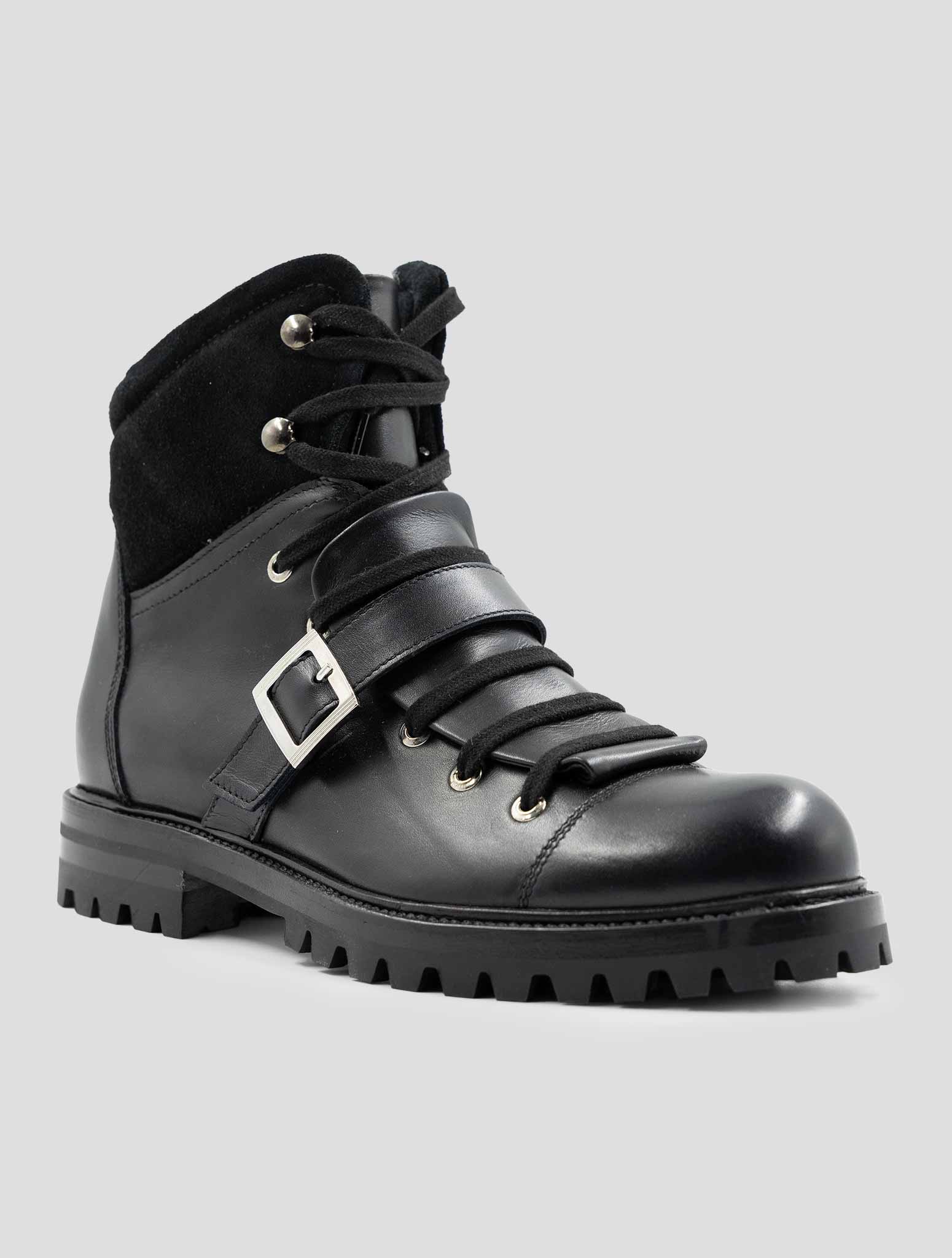 Kiton Black Leather Leather Suede With Fur Boots