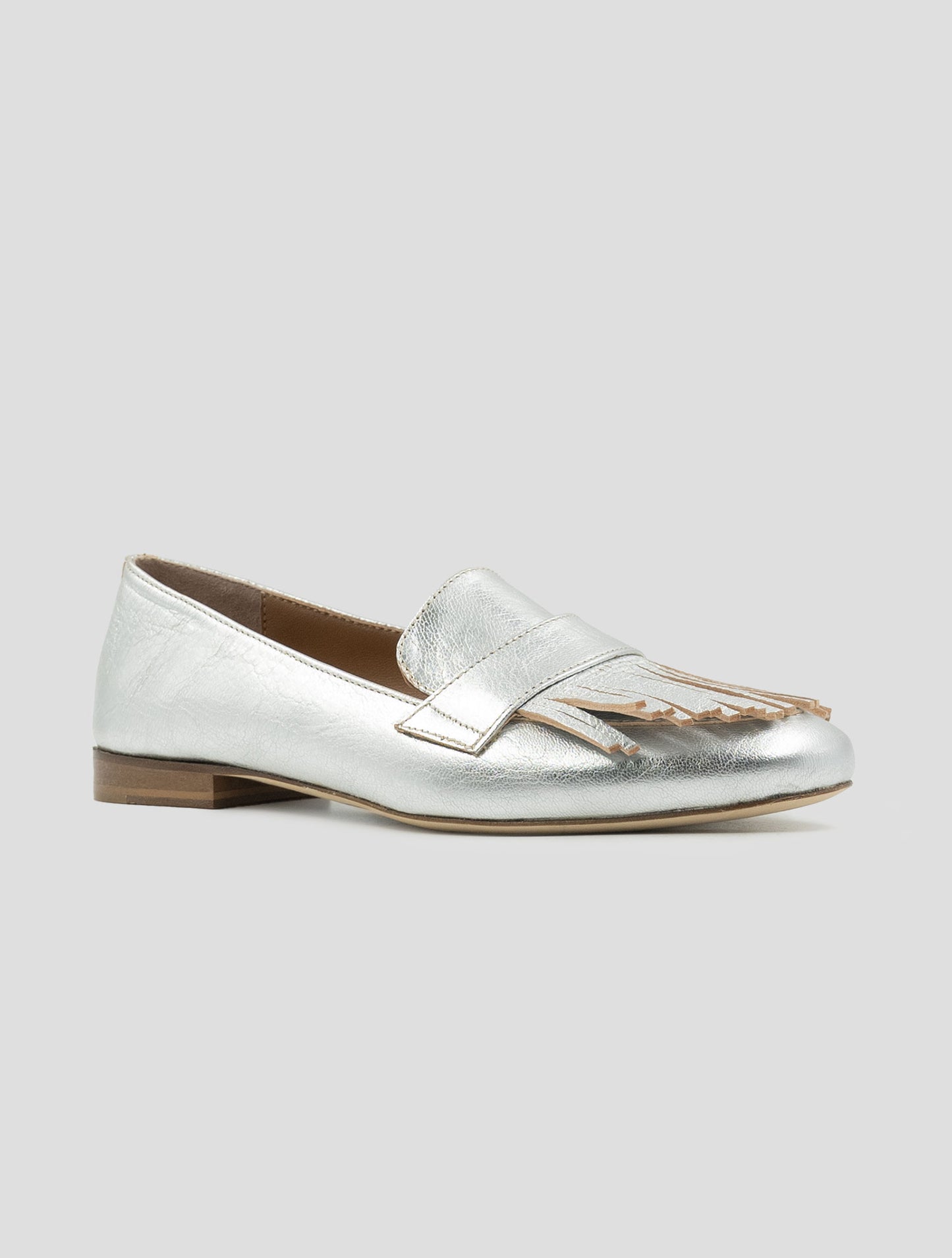 Kiton Silver Leather Loafers