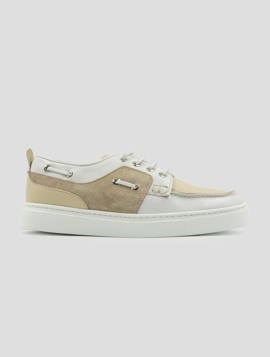 Kiton Beige White Leather Suede Leather Loafers