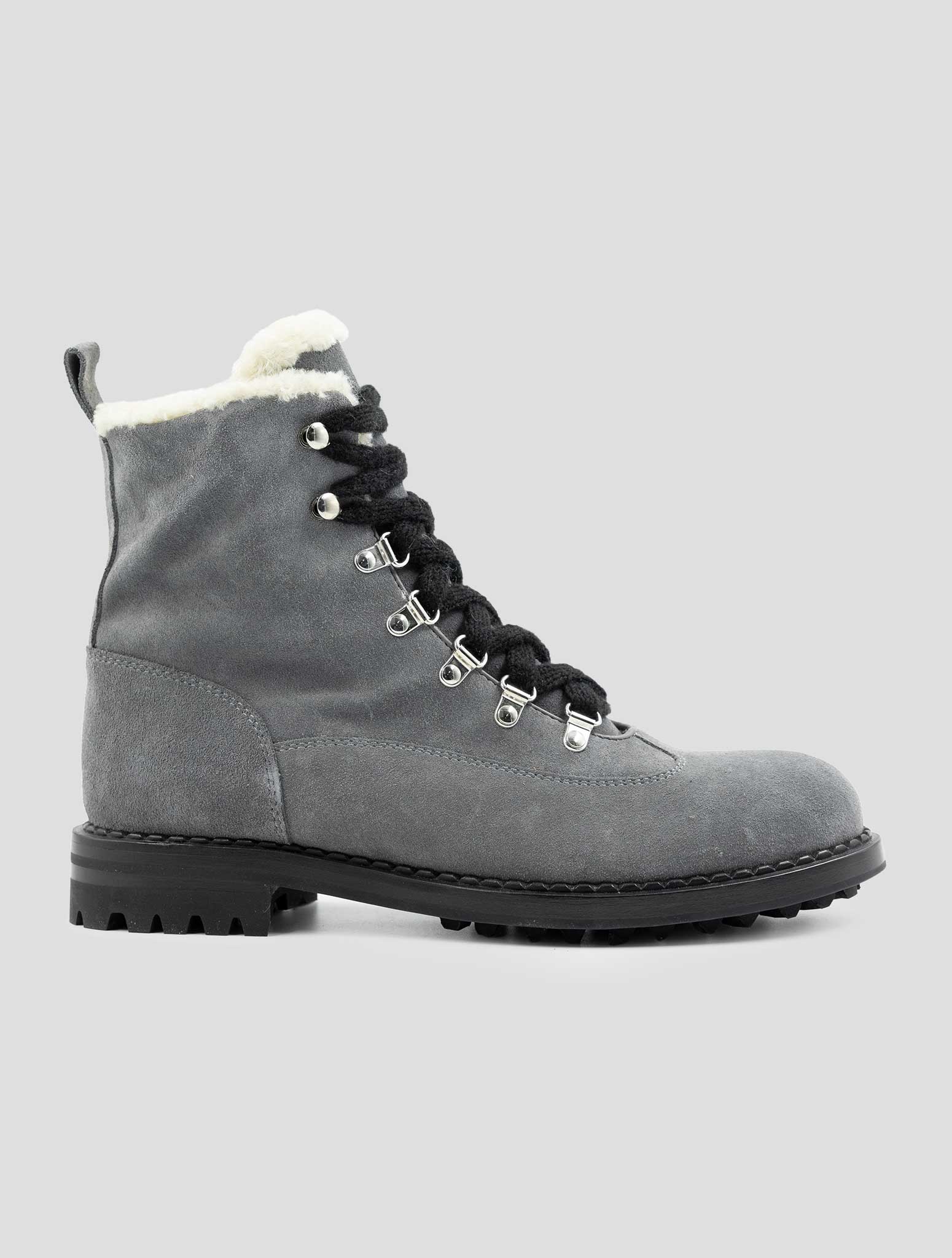 Kiton Gray Leather Suede With Fur Boots
