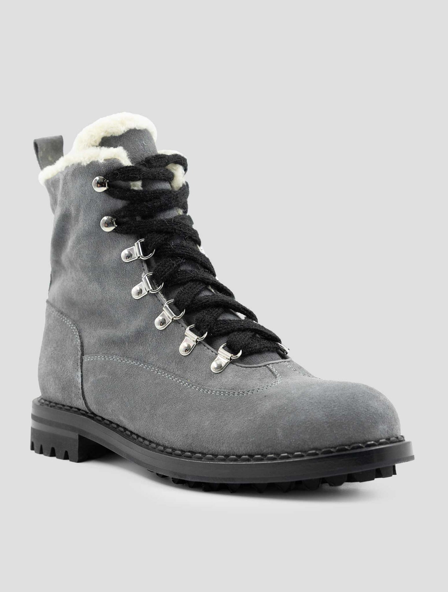 Kiton Gray Leather Suede With Fur Boots