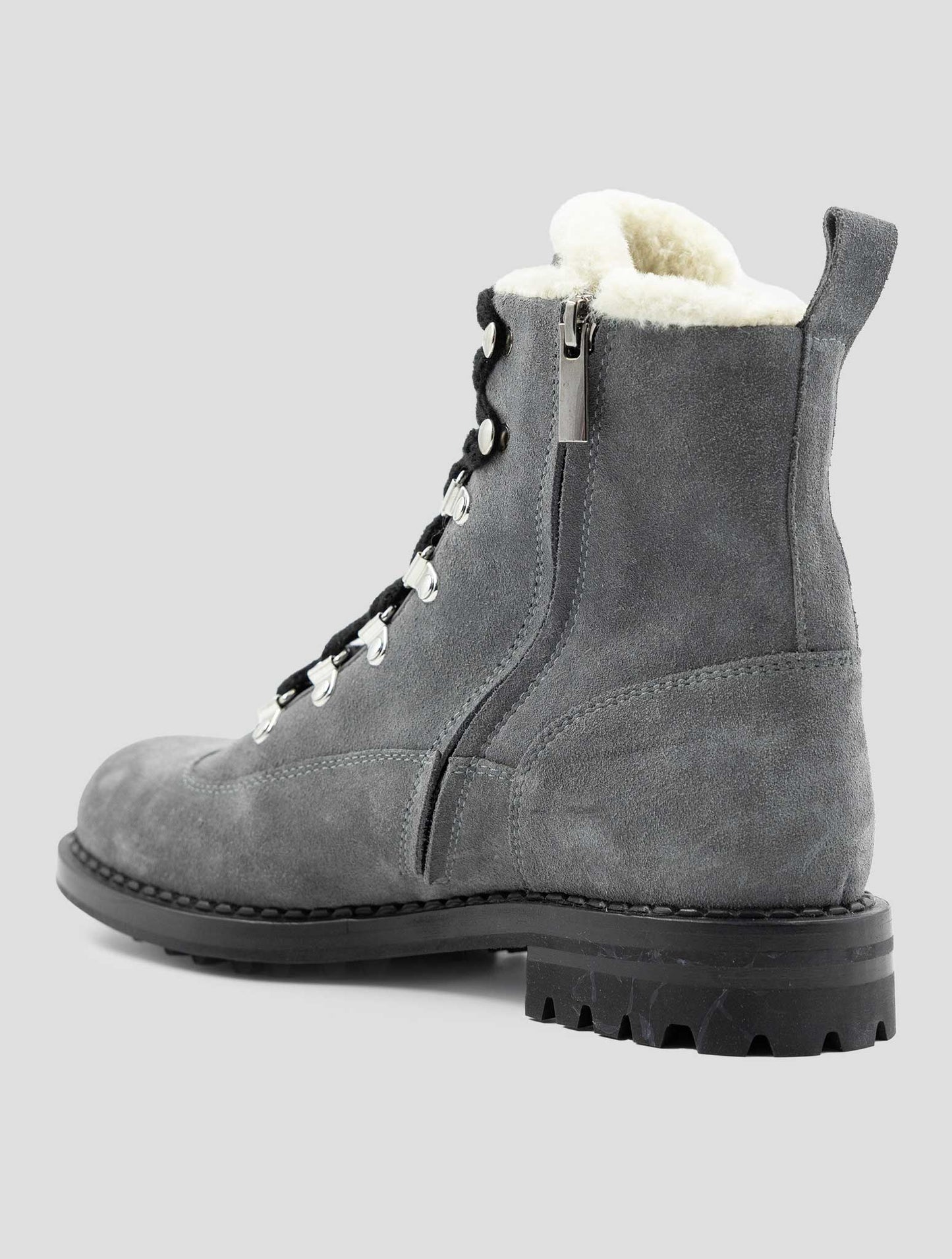Kiton Gray Leather Suede With Fur Boots