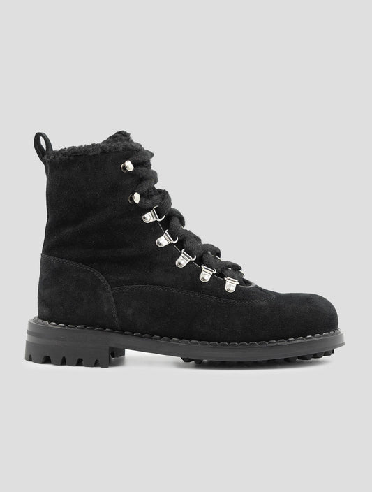 Kiton Black Leather Shearling Boots