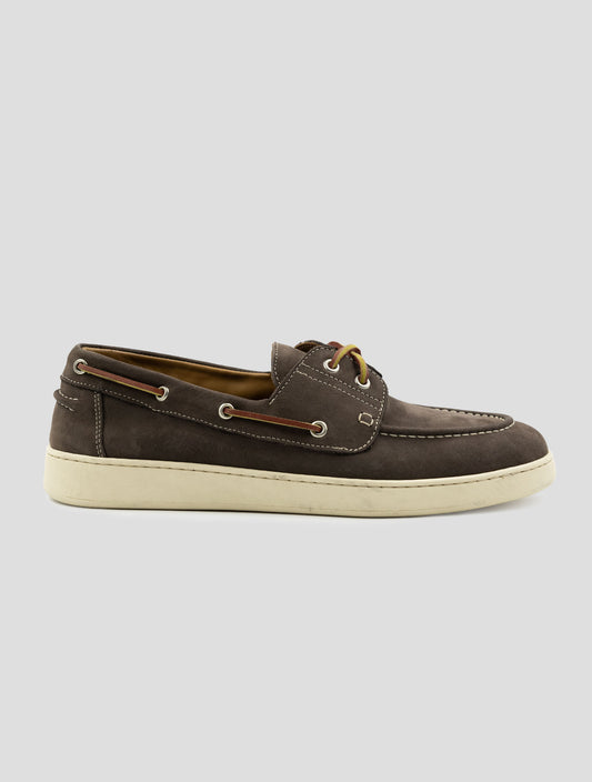 Kiton Brown Leather Suede With Fur Loafers