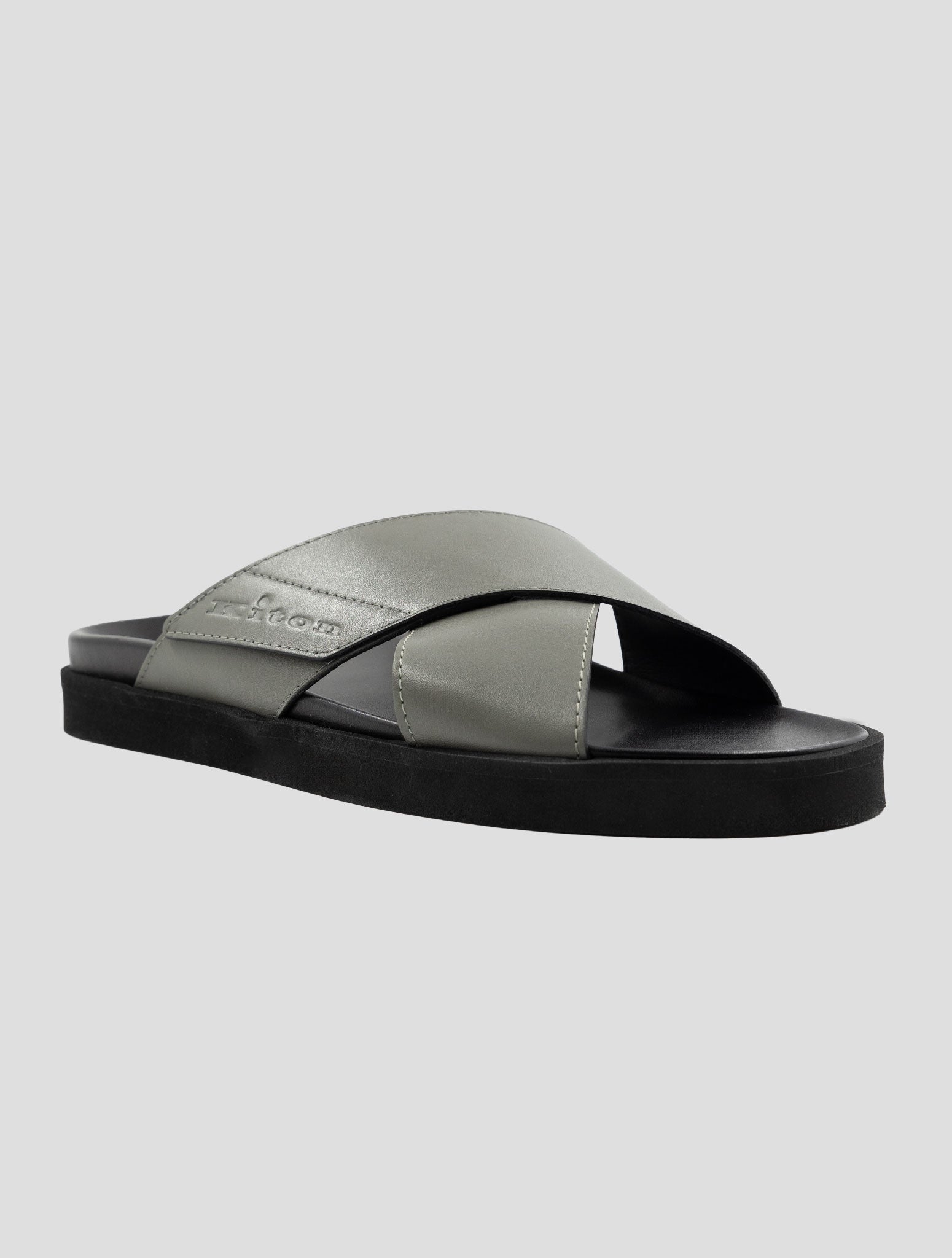 Kiton Gray Black Leather Slippers