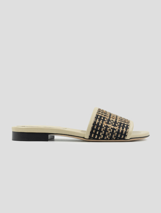 Kiton Black Beige Viscose Linen Sandals