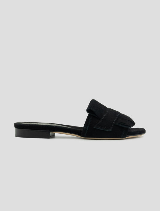 Kiton Black Leather Suede Sandals
