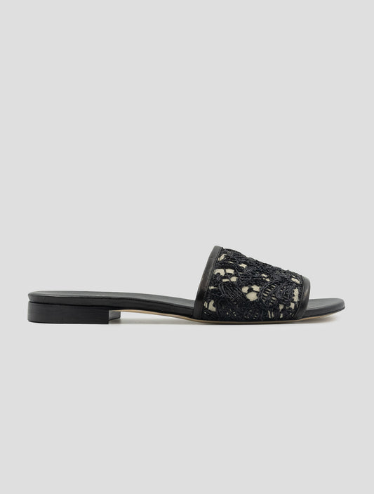 Kiton Black Leather Viscose Sandals