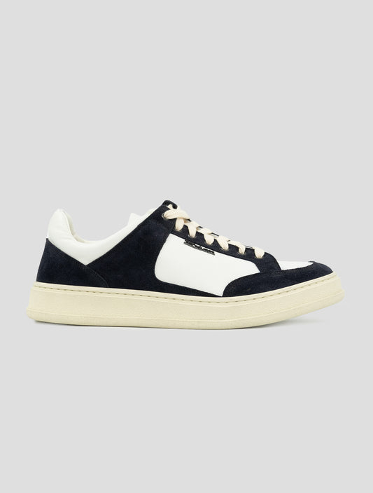 Kiton Blue White Leather Leather Suede Sneakers