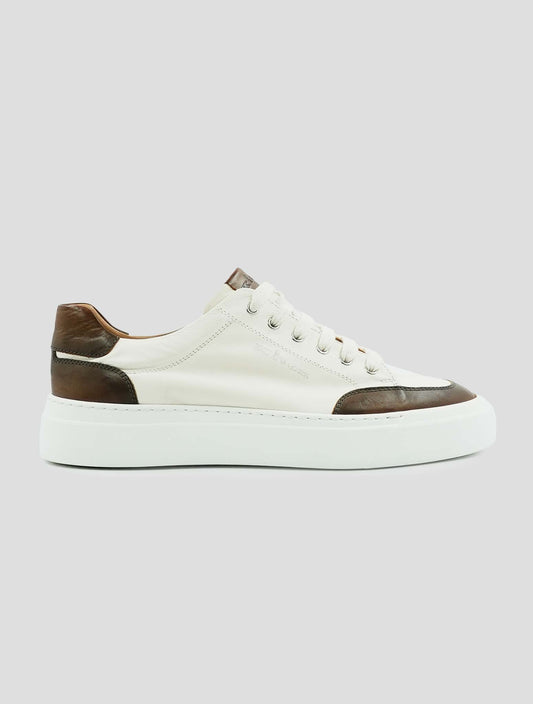 Kiton Brown Beige Leather Sneakers