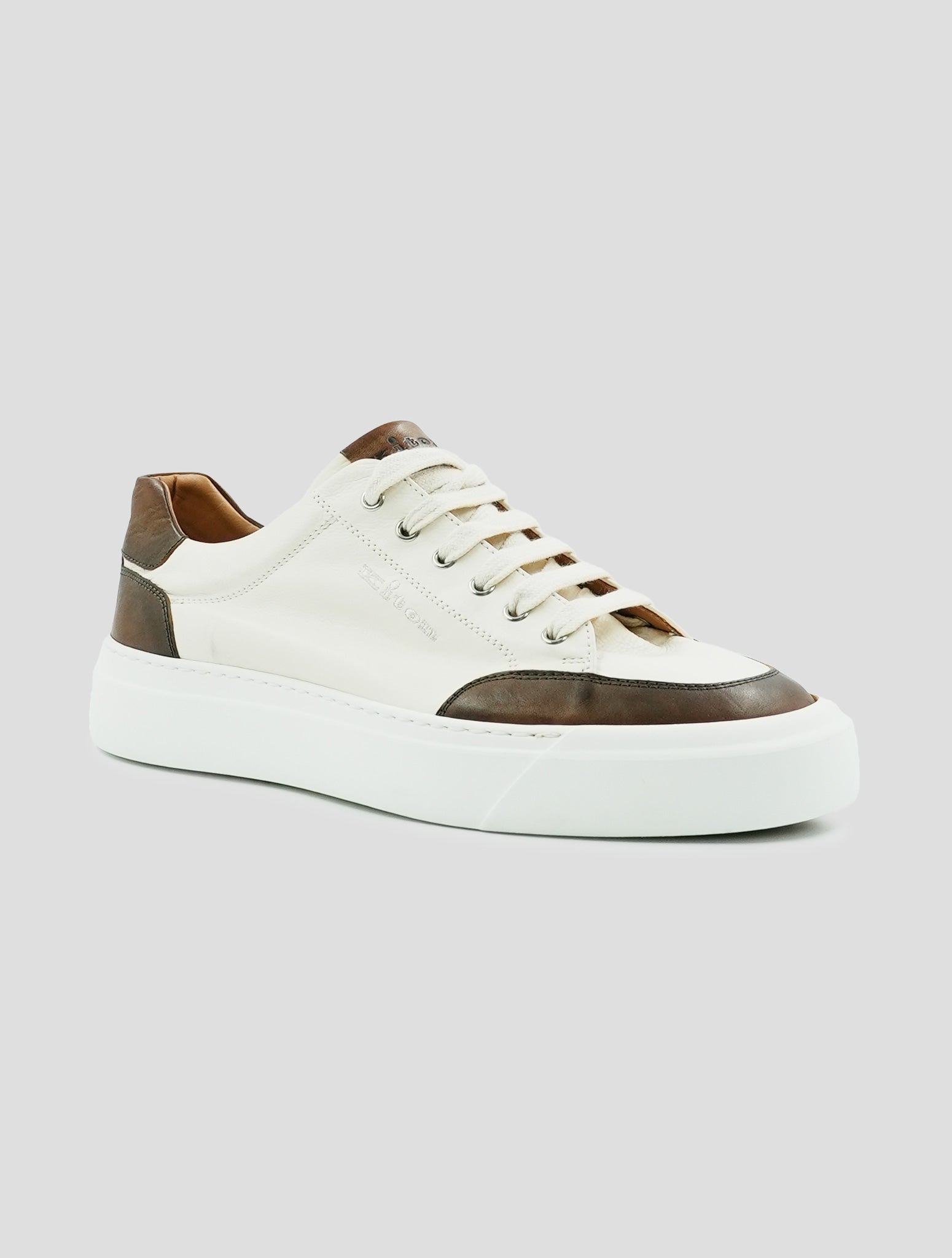 Kiton Brown Beige Leather Sneakers