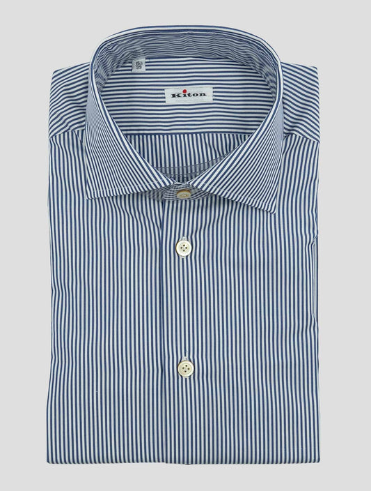 Kiton Blue White Cotton Shirt