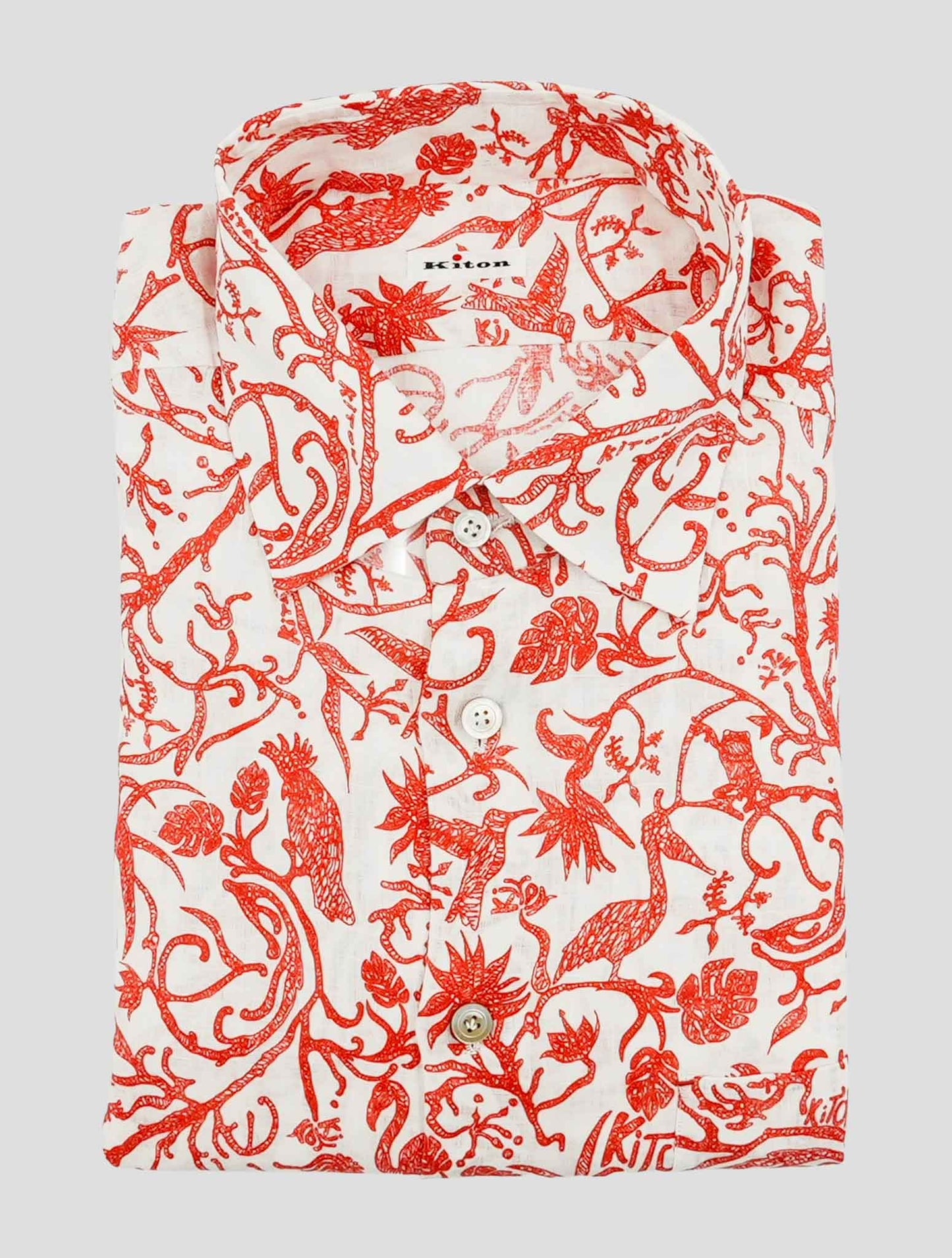Kiton Red White Cotton Shirt