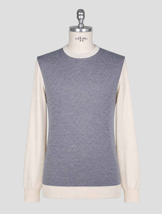 Kiton Blue White Cashmere Silk Sweater Crewneck